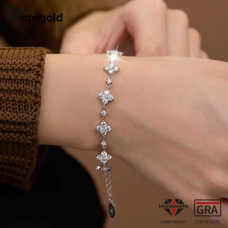 RAPRGOLD GRA Certified Moissanite Flower Bracelets for Women S925 Sterling Silver Bracelets Chain Wedding Jewelry Gifts M250604