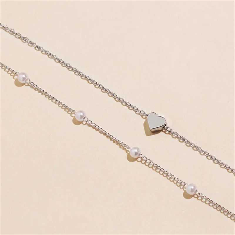 Simple Pearl Choker Necklaces for Women Fashion Double Layer Chain Small Love Heart Pendant Necklace Jewelry Gift Wholesale XJ250604