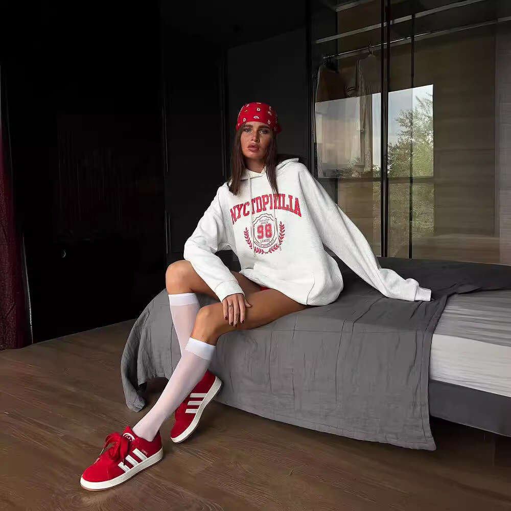 American Style Boyfriend Oversize Letter Print Hoodie For Women Trendy Brand Long Sleeve With Interchangeable Pocket Design Top B5