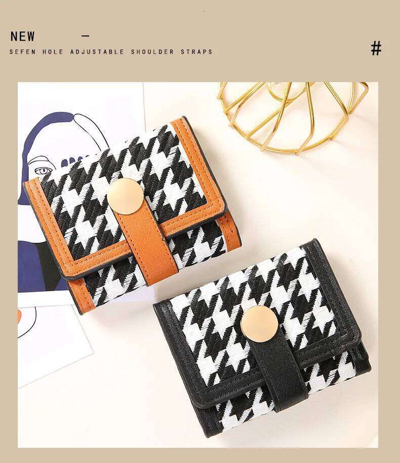 Popular women's purse Europe and the United States retro fashion style canvas thousand bird check short buckle folding han