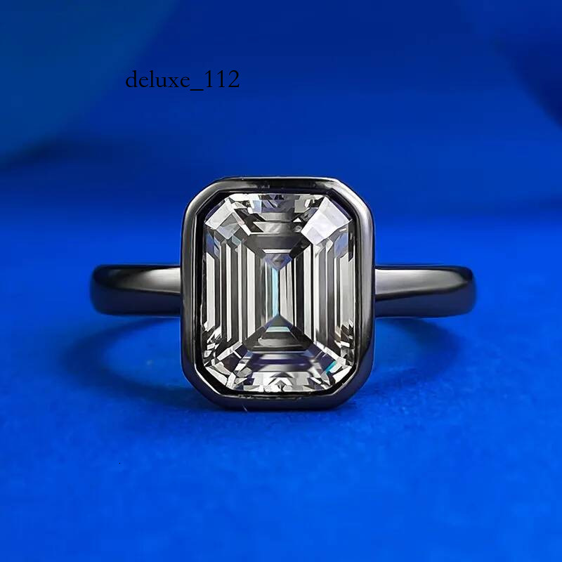 Genuine Authentic S sterling Sier Vintage Jewelry Asscher Cut Grey Black Moissanite Dia Gemstones Party Eternity Elegant Women Wedding Band Ring Gift