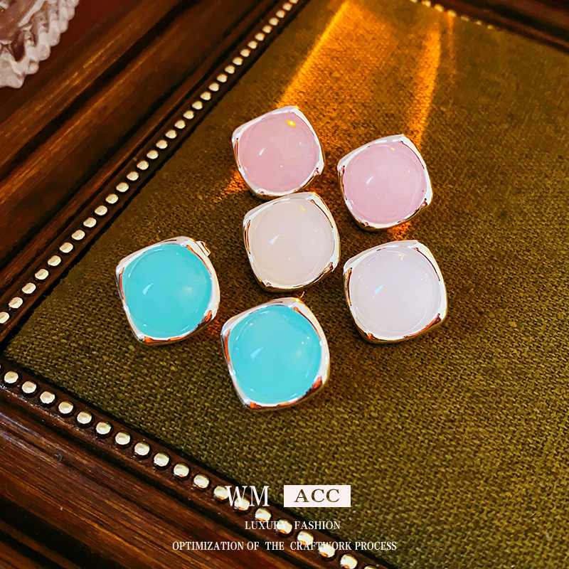 Silver Needle Korean style Simple Square Crystal Earrings, Fashionable and Versatile Earrings, Ins High End Sense