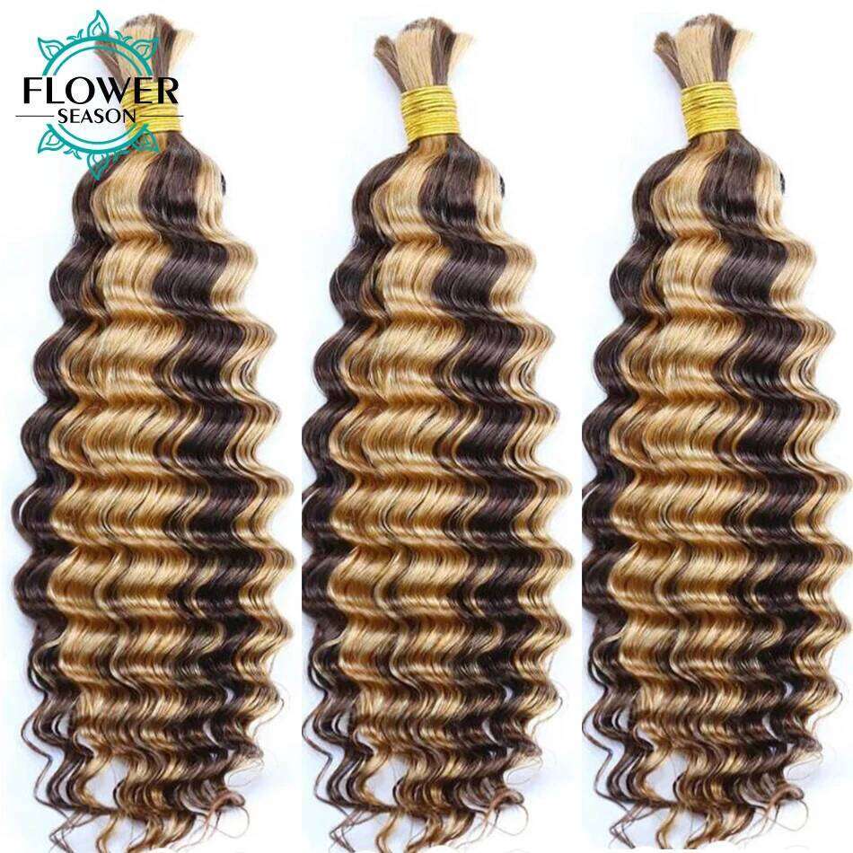 Bulk For Braiding Highlight Deep Wave bulk Double Drawn Wholesale Burmese Boho Braids Human Hair Bundles No Weft