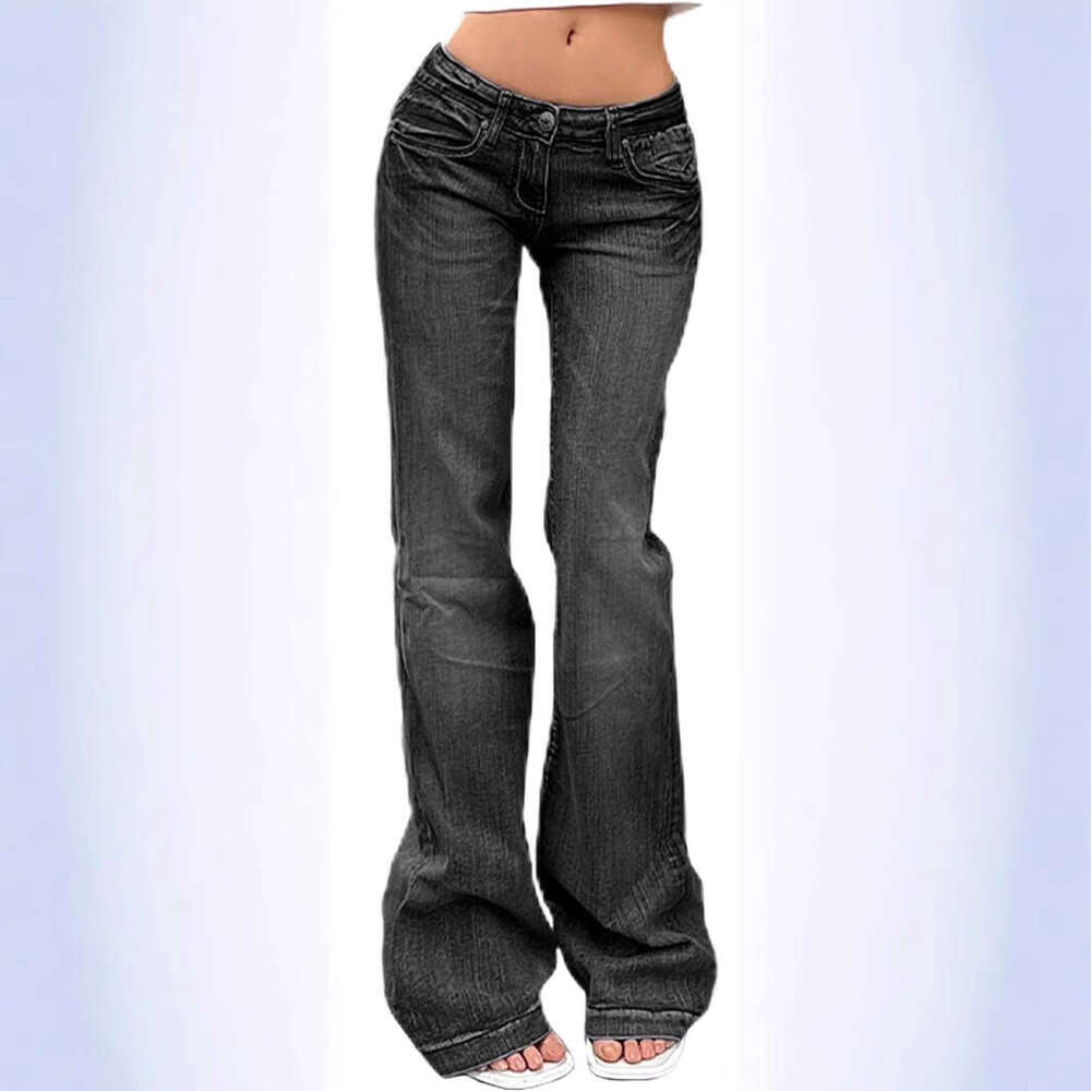 Temu American Style Spicy Girl Flared Slim Fit Stretch Jeans Women Long Pants B5