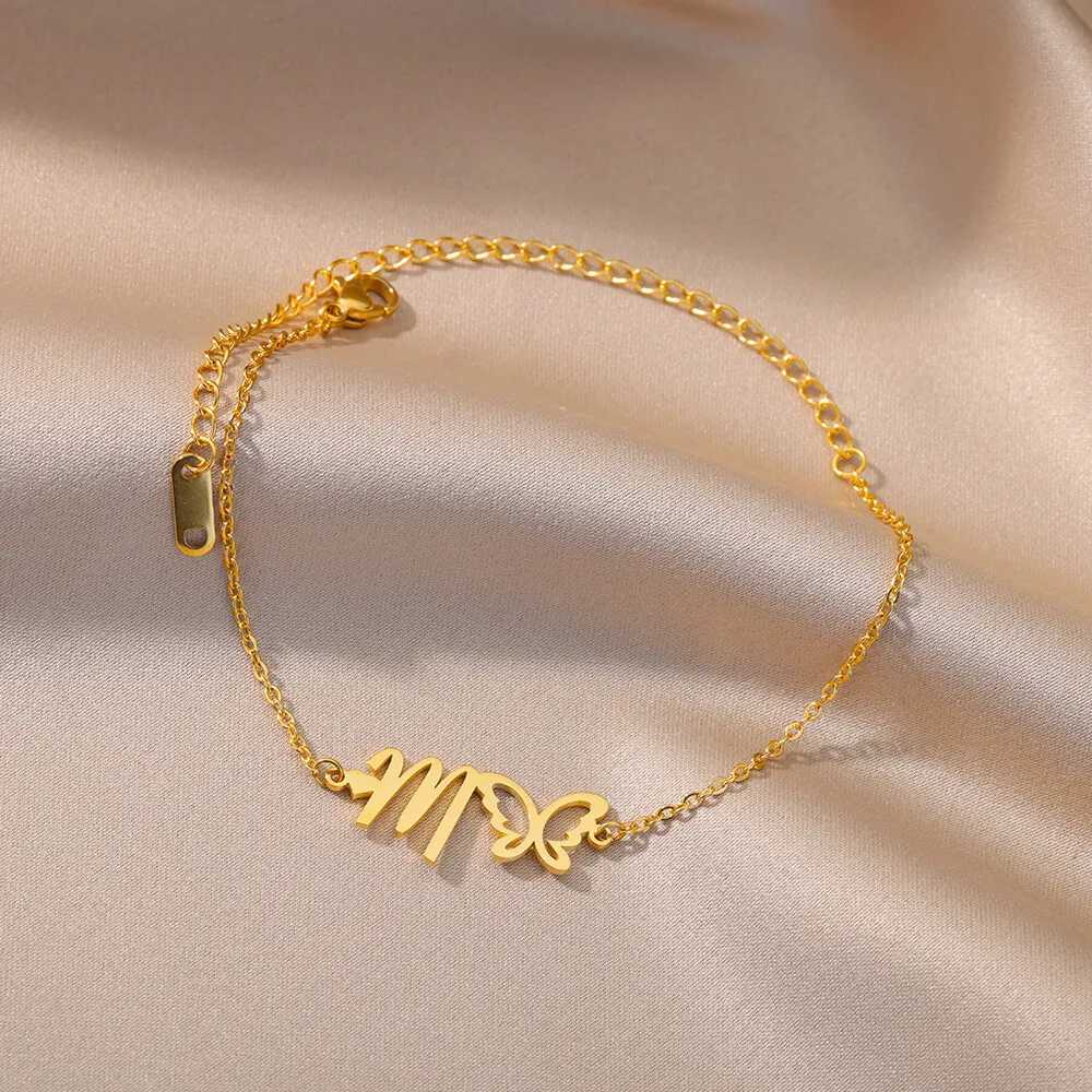 Initial Letter Butterfly Anklets For Women A-Z Letters Butterfly Stainless Steel Anklet Summer Beach Jewelry Gift W250604