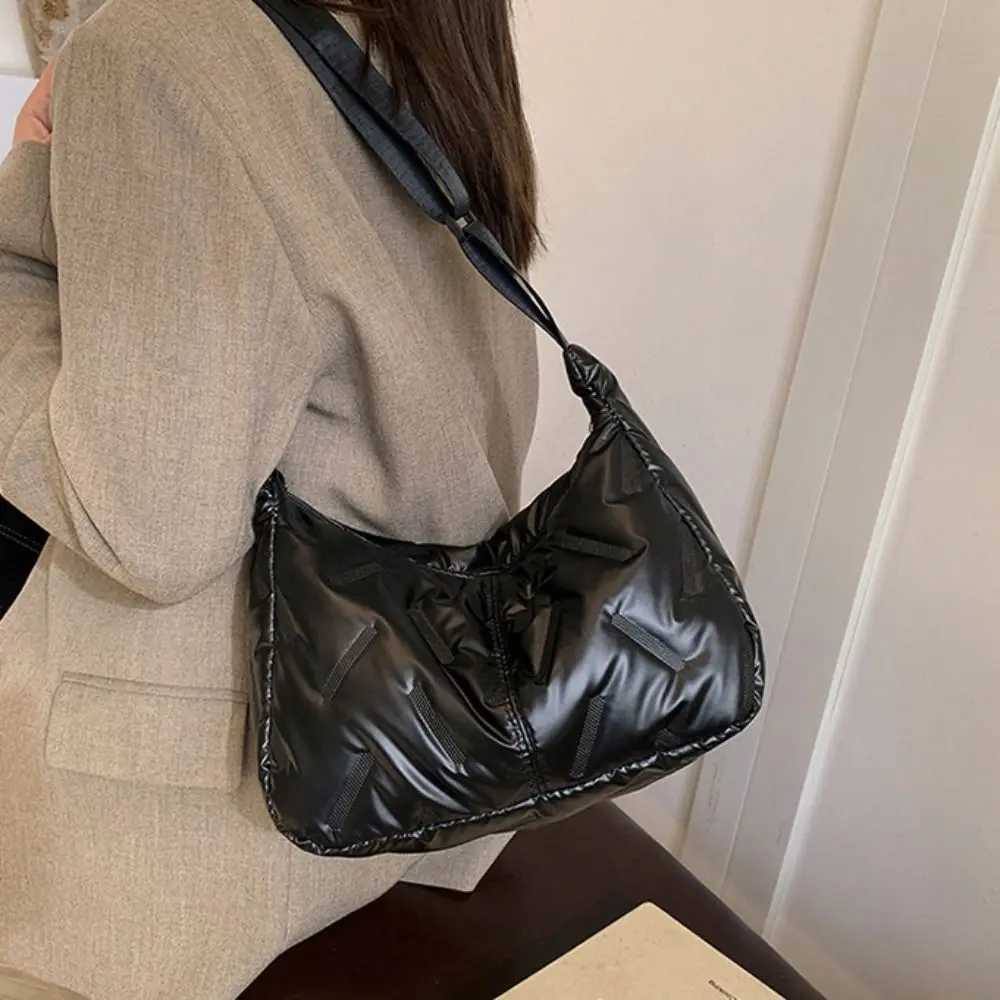 Cute Dumpling Bag Bright Space Cotton Tote Bag Korean Style Shoulder Bag Crossbody Bag Lightweight Silver Nylon Handbag Girls XJ250604