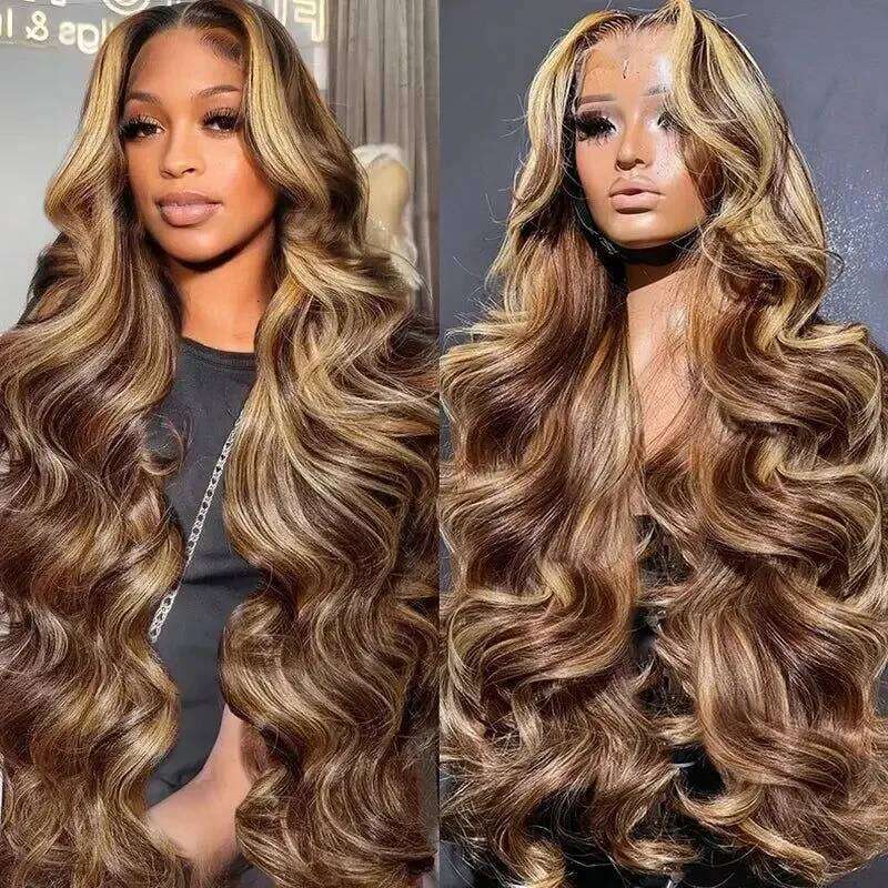 220 Density Highlight Body Wave Brazilian Human Hair Wigs For Black Women 13x4 Honey Blonde HD Lace Front Wig
