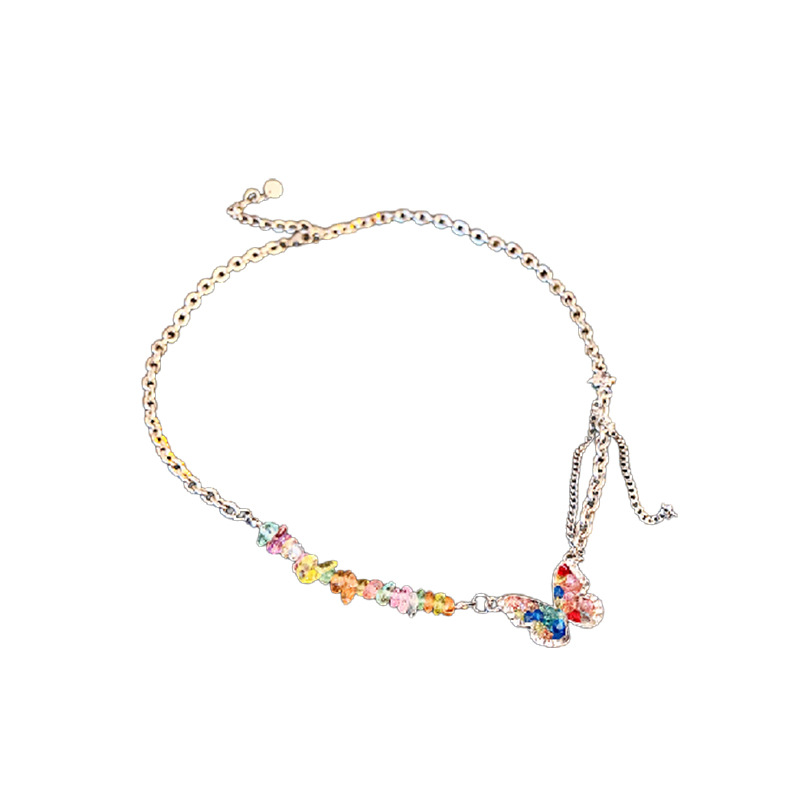 Titanium steel diamond inlaid butterfly necklace with dopamine personality design, clavicle chain, niche, light luxury