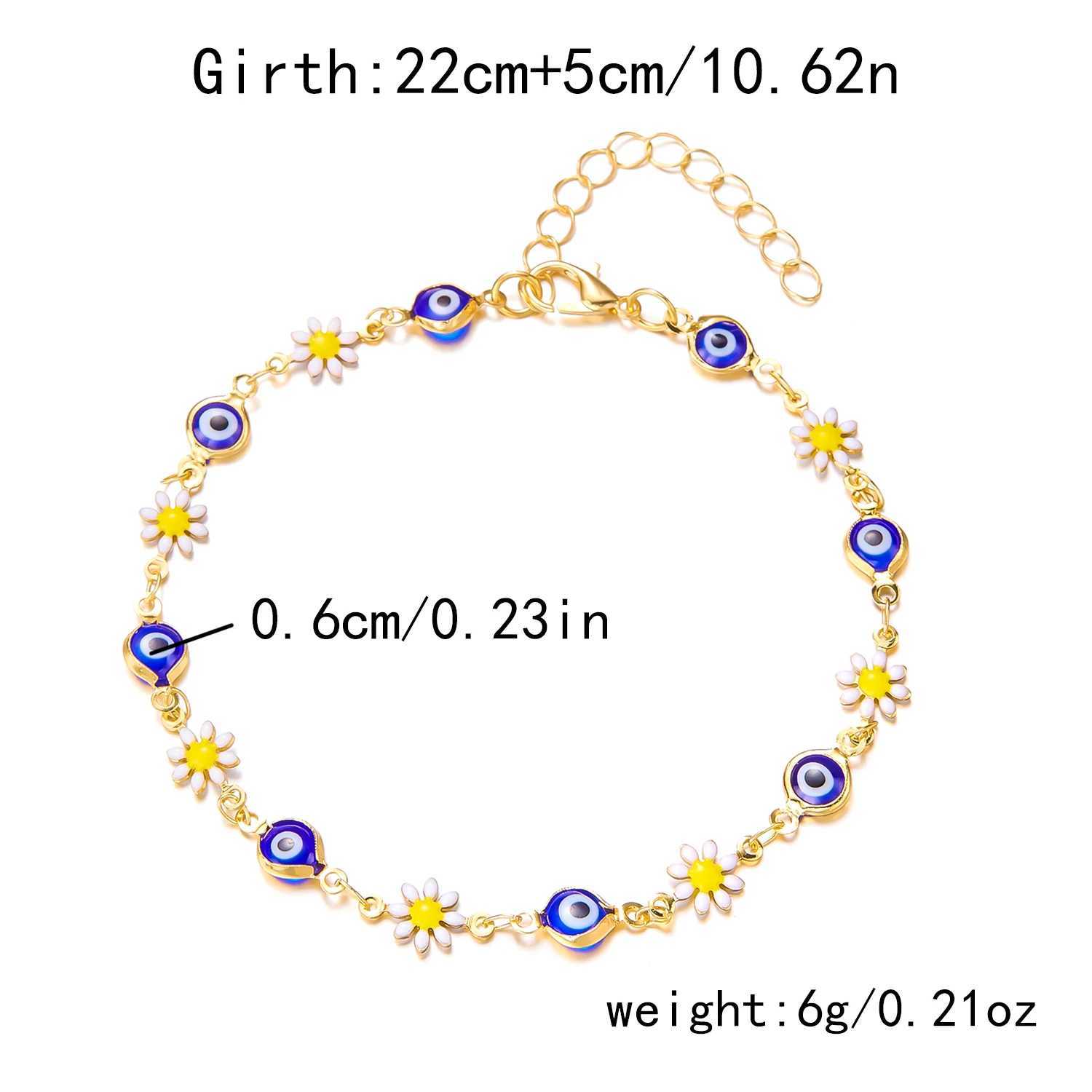 Vintage Enamel Daisy Flower Anklets for Women Turkish Blue Evil Eye Ankle Bracelet Summer Beach Travel Jewelry Gift W250604