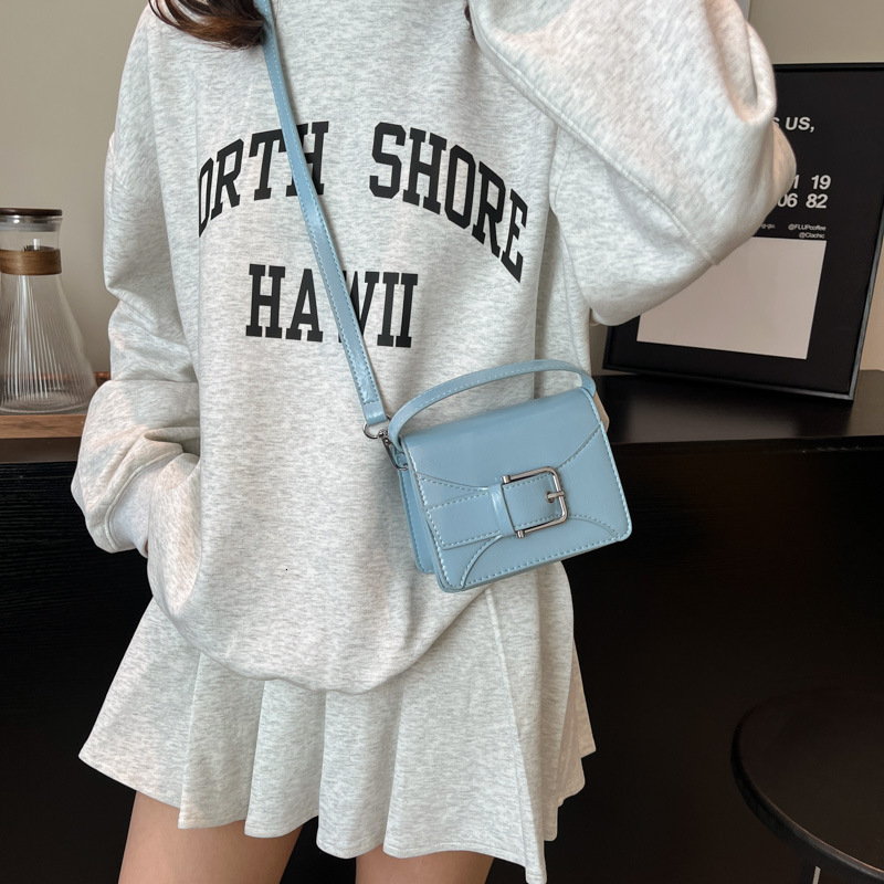 designer Korean Style Solid Color Simple Niche Belt Mini Handbag Small Square Bag for Women 2025 Summer New Cute Small Wallet