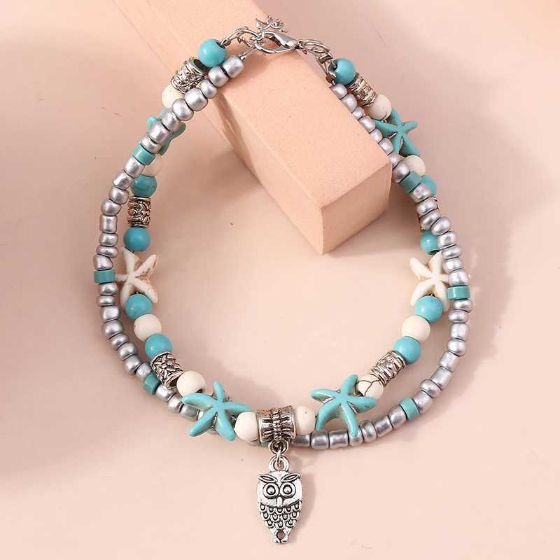 Aihua New Boho Shell Starfish Anklets for Women Fashion Owl Ankle Bracelet on Leg Barefoot Handcraft Chain Summer Beach Jewelry W250604