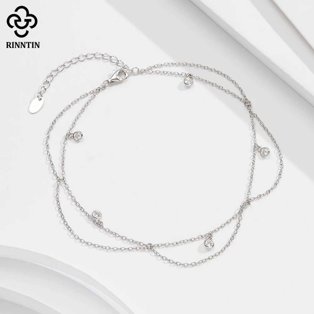 Rinntin 925 Sterling Silver Dangle Shiny CZ Anklet for Women Summer Foot Chain Bracelet Fashion Ankle Straps Jewelry SA72 W250604
