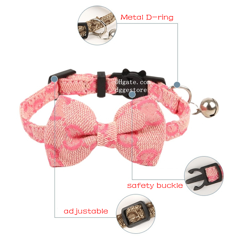 free shipping Designer Breakaway Collars with Bow Tie Bells, 1 Pack Girl Boy Safety ic Letter Pattern Kitten Collar for Cats and Puppy Fashion Cat Gif