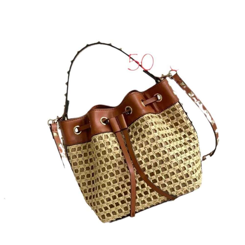 Woven Bag Leather Hollow Woven New Raffia Women S Beach Fashion Versatile Single Shoulder High End Handbag Bucket Crossbody Bag Soft Woven Tote