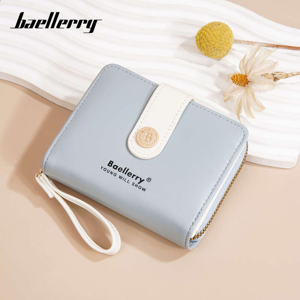 New Women's Short Baellerry Fresh Style Snap Button Soft Wallet Fashion Zipper Coin Purse