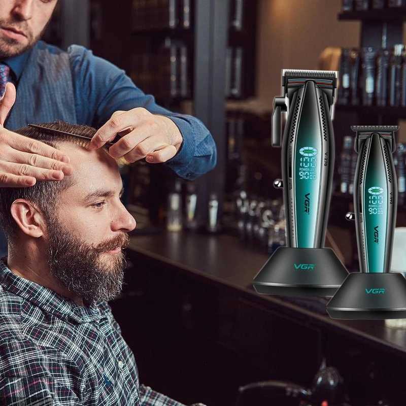 VGR Hair Trimmer Professional Hair Cutting Machine Cordless Hair Clipper Rechargeable Barber 9000 RPM LED Beard Trimer for MenXJ250604