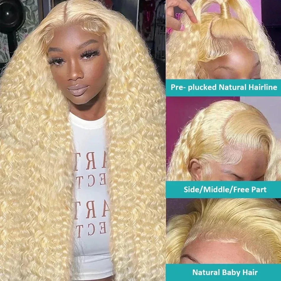 36 Inch Deep Wave 613 Honey Blonde 13x4 Transparent Lace Front Human Hair Wigs 13x6 HD Lace Frontal Curly Wave Wig For Woman 250% Synthetic Wigs