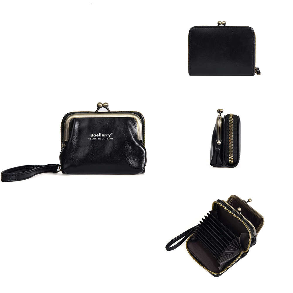 New Women's Coin Purse Baellerry Oil Wax Leather Multi-Card Slot Accordion Card Holder Ins Mini Wallet for Women