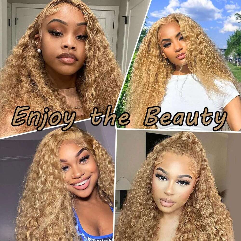 200% Density Front 13X6 27 Deep Wave Honey Blonde HD Lace Frontal Curly Wigs For Women Human Hair Wig sale
