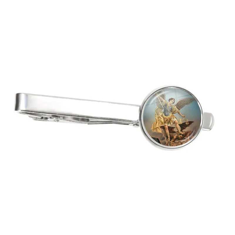 Men Silver Color Tie Clip Clamp Pin Archangel St. Michael Protect Me Saint Shield Protection Charm Russian Orthodox Tie Clip W250604