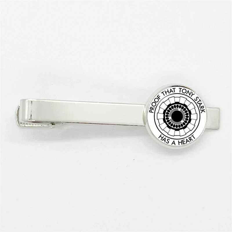 Proof That Tony Stark Has A Heart Tie Clips High Quality Glass Dome Photo Jewelry Men Necktie Clip Pin Suit Accessories W250604