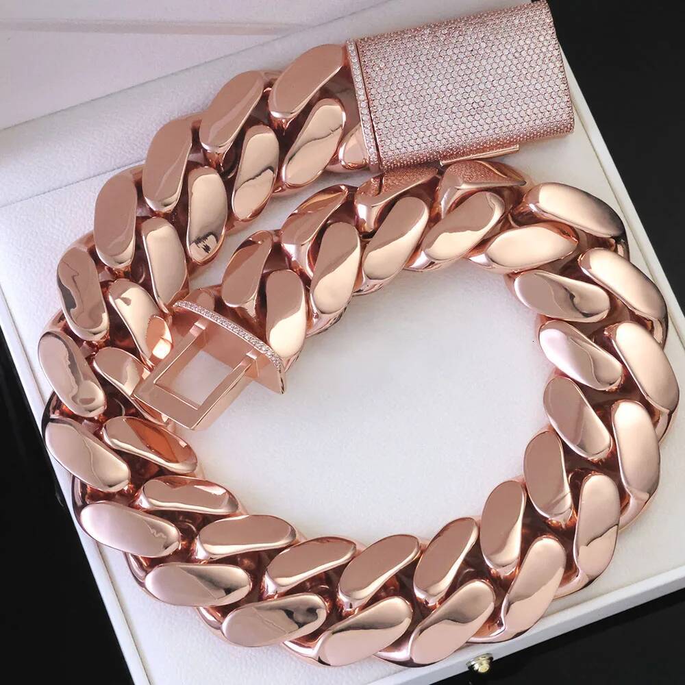 Hip Hop 30mm 40mm Chunky Heavy Chain Bling Iced CZ Clasp Bold Polishing Rose Gold Plated Miami Cuban Link Necklace