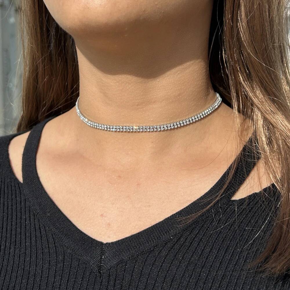 MinaMaMa Minimalist Stainless Steel Crystal Choker For Women Exquisite Rhinestone Chain Tennis Necklaces Jewelry Gifts