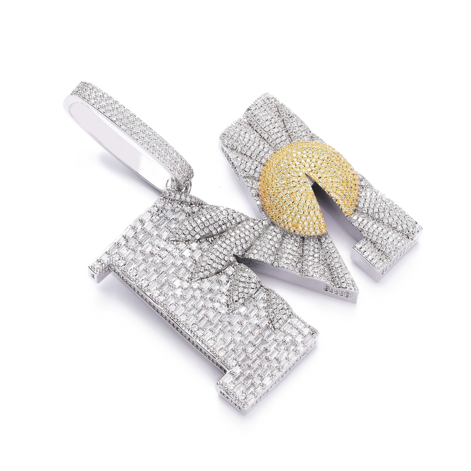 KnowKnow Same Style M Small Daisy Hip-Hop Necklace Mens Pendant T Square Full Moissanite Inlaid Personality Mens Necklace