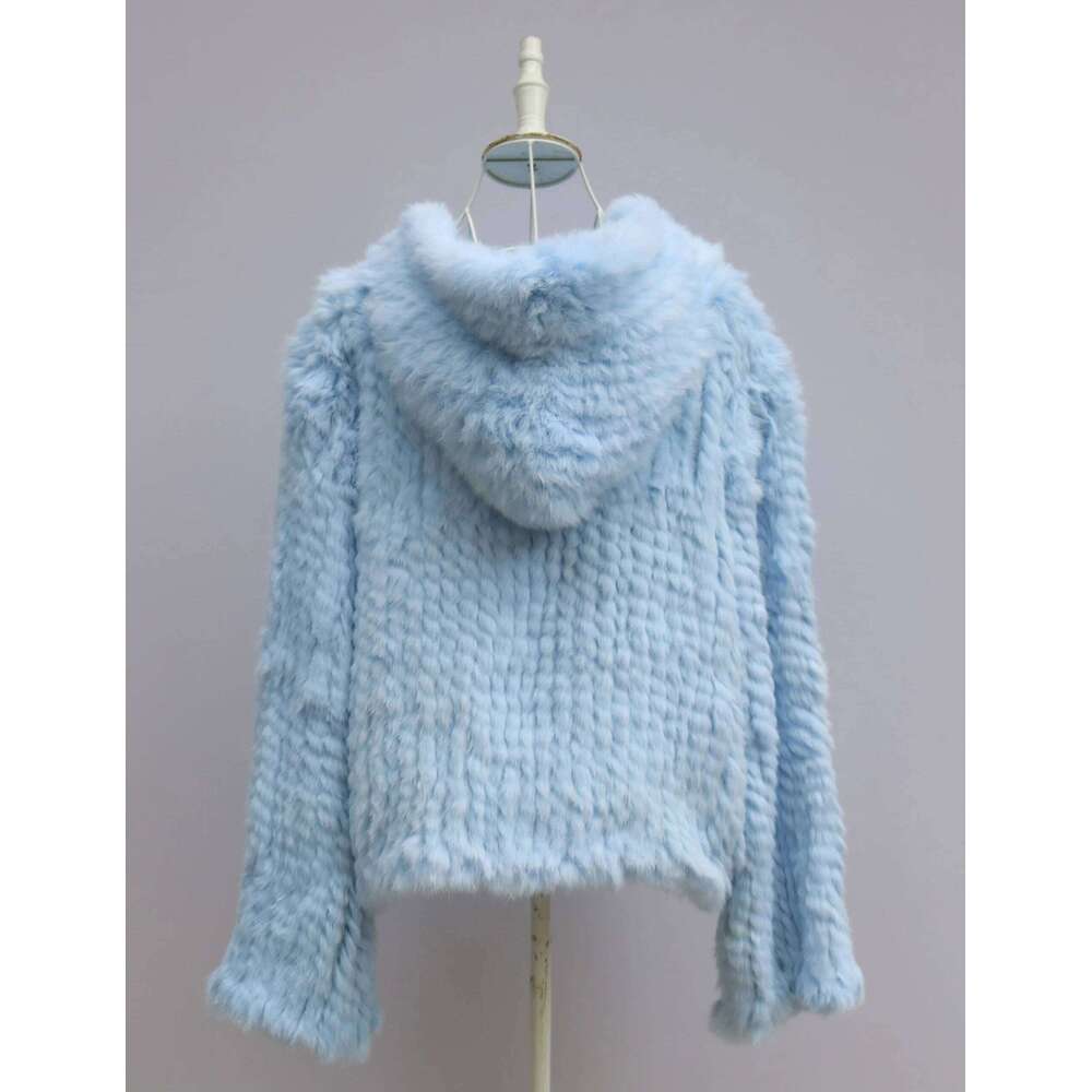 Real Rabbit Fur Coat For Women Encrypted Thickened Handmade Double-Sided Woven Hooded Korean Style New Autumn And Winter