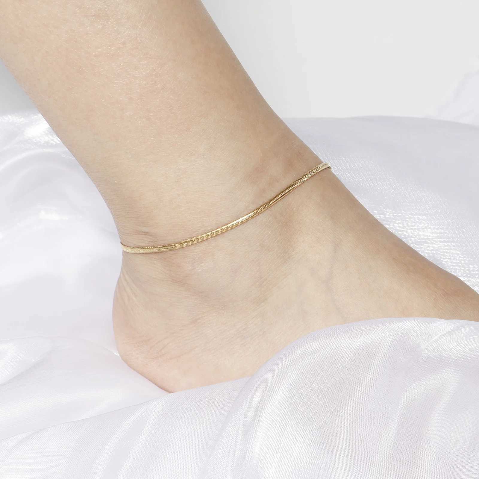 1pc Stainless Steel Anklet Gold Color Link Chain Anklet Bracelet For Women Barefoot Beach Leg Chain Summer Jewelry 23.5cm long W250604