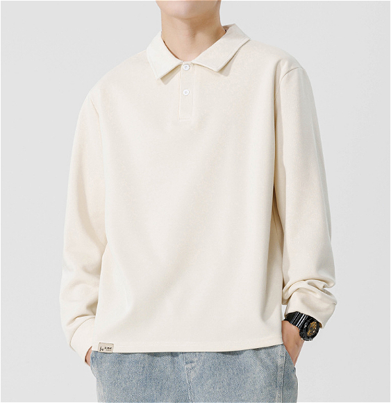 364 Men Long-sleeved Autumn and Winter Heavy Loose Solid Color Lapel Youth Casual