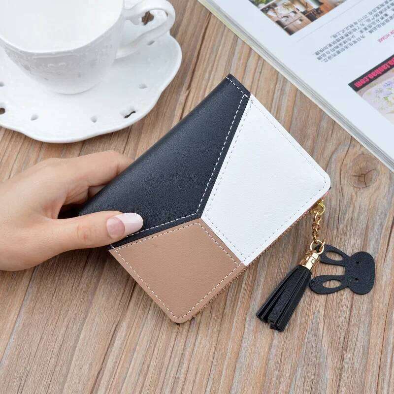 New Arrival Wallet Short Women Zipper Patchwork Fashion Panelled Wallets Trendy Coin Purse Card Holder Leather