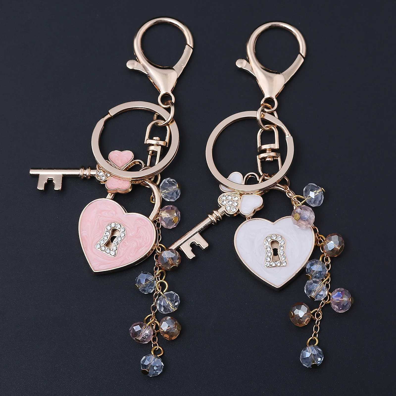 New Fashion Rhinestone Bow Key And Heart Lock Bag Keychain For Women Bag Charm Key Chain Birthday Gift Jewelry W250604