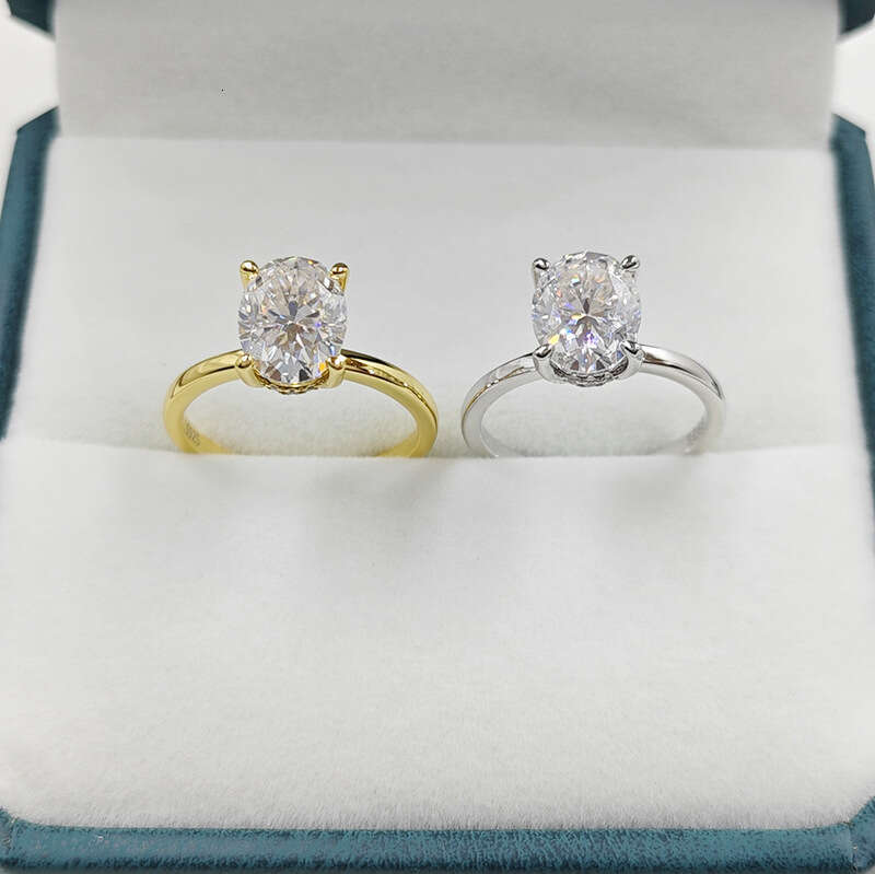 DHcollections Starsgem Solitaire Oval Shape 2ct 7*10mm White Moissanite Sterling Sier S Engagement Ring for Women