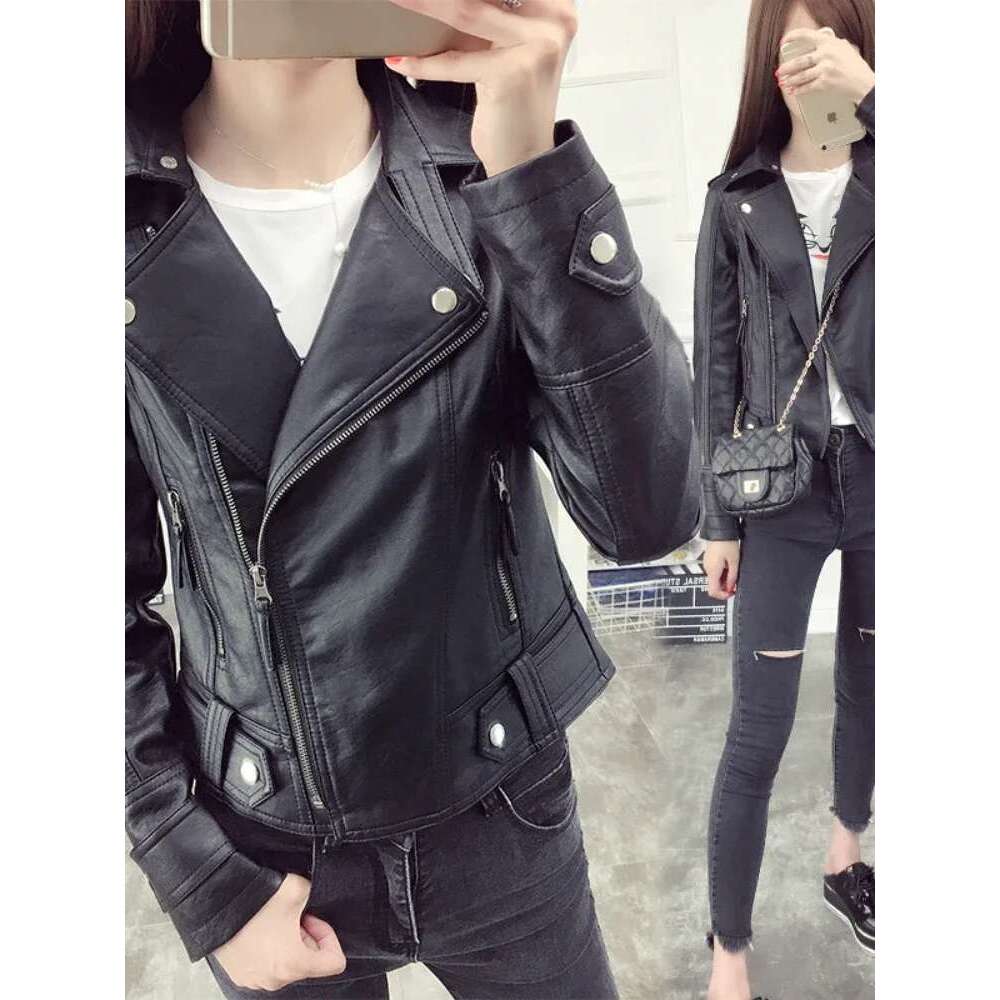 Pop Fall Women Short Black PU Gothic Punk Style Fashion Motorcycle Leather Jacket Casual Wild Coat Goth Winter Coats