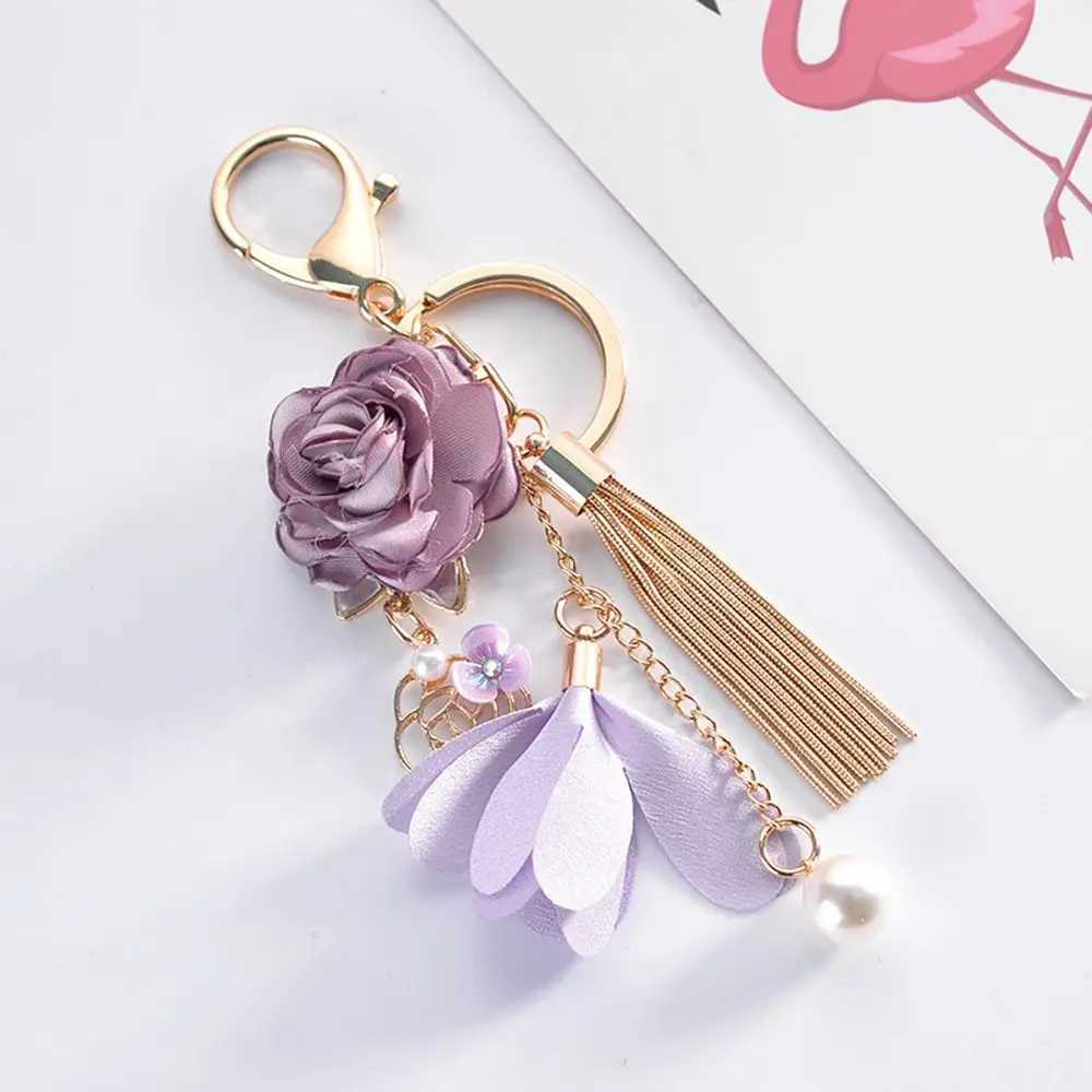 Y2K Fashion Cloth Flower Pearl Pendant Keychain For Girls Womens Bag Backpack Ornament Sweet Cool Tassel Floral Jewelry Gifts W250604