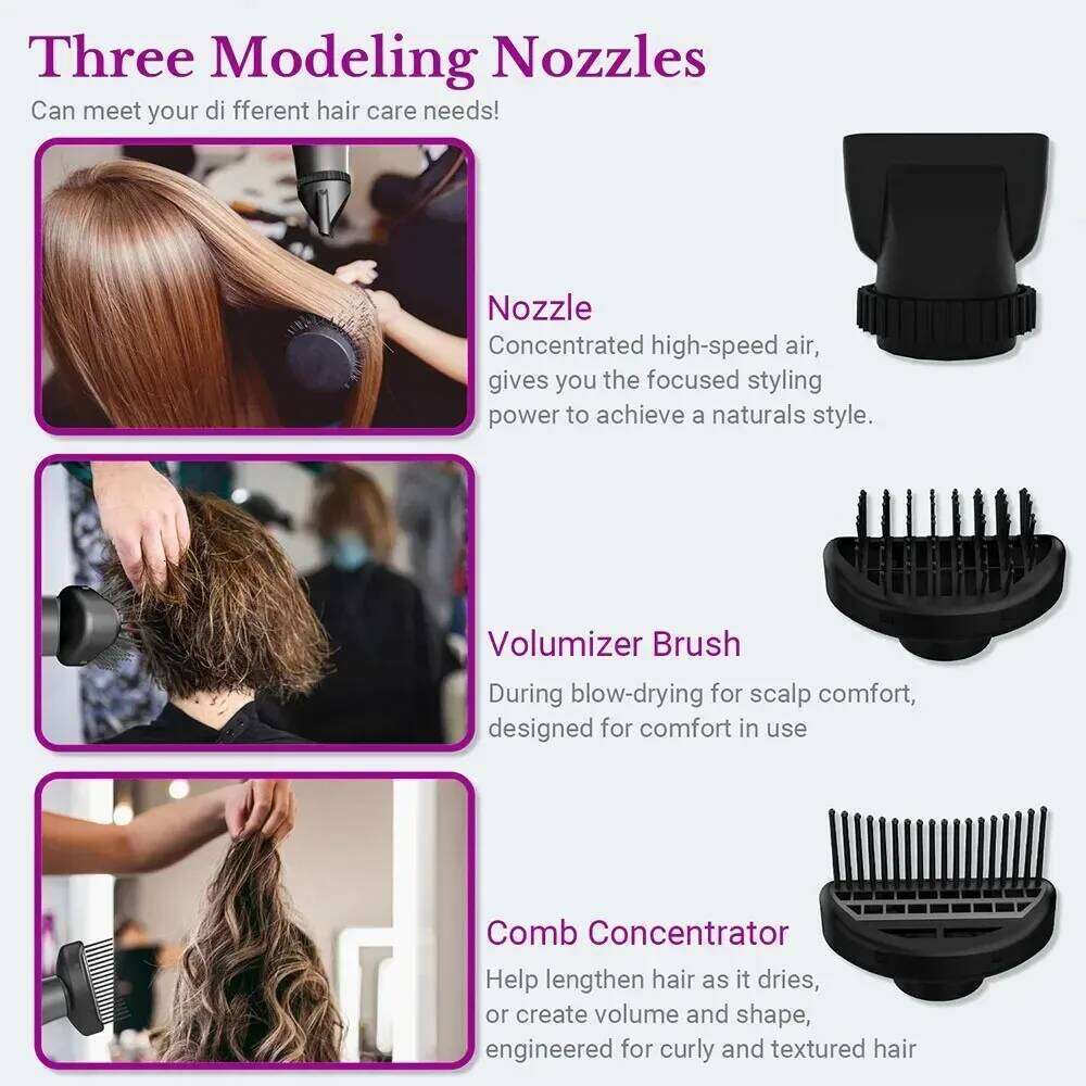 Professional Hair Dryer 1800W Powerful Negative Ions Strong Wind Blower Constant Temperature Collecting Air Comb Nozzle Gear