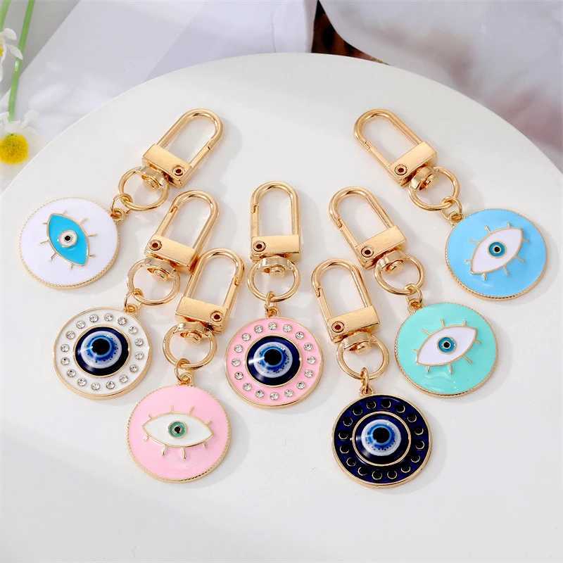 Ethnic Style Lucky Blue Evil Eye Keychain Charm Crystal Fatima Hasma Hand Key Ring Holder Key Bag Charms For Women Men M250604