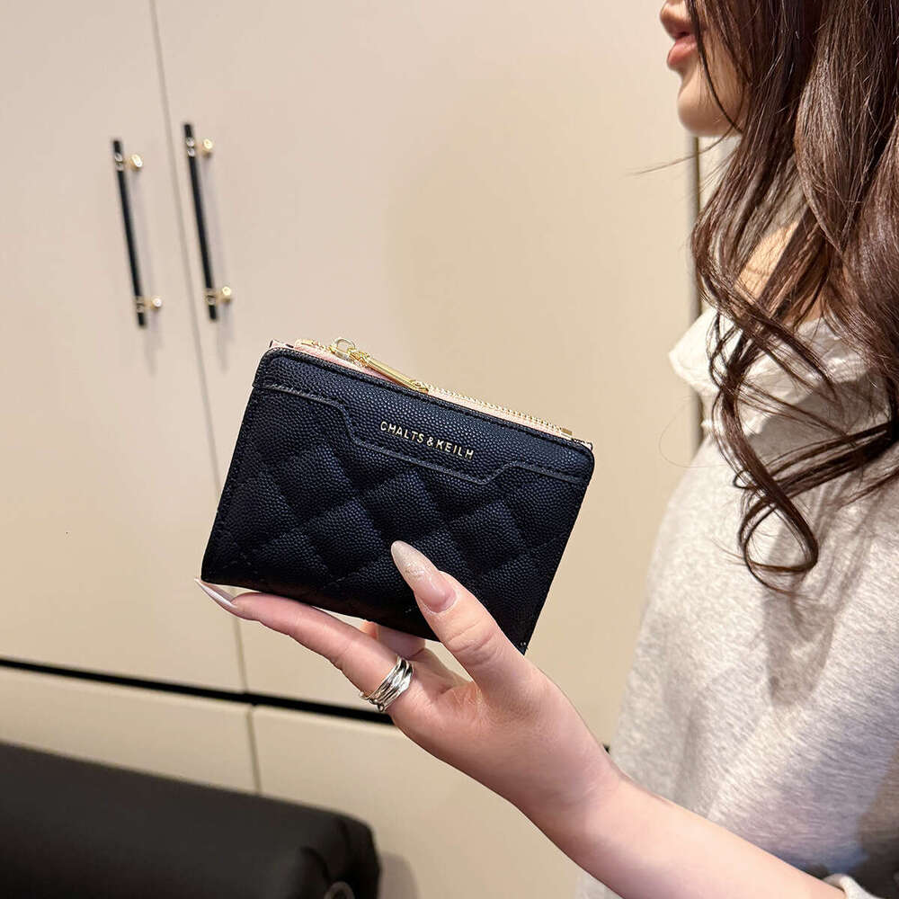 Fashion Women's Short Quilted Solid Color Multi-Card Slot Zipper Coin Purse Trendy Exquisite Wallet for Women