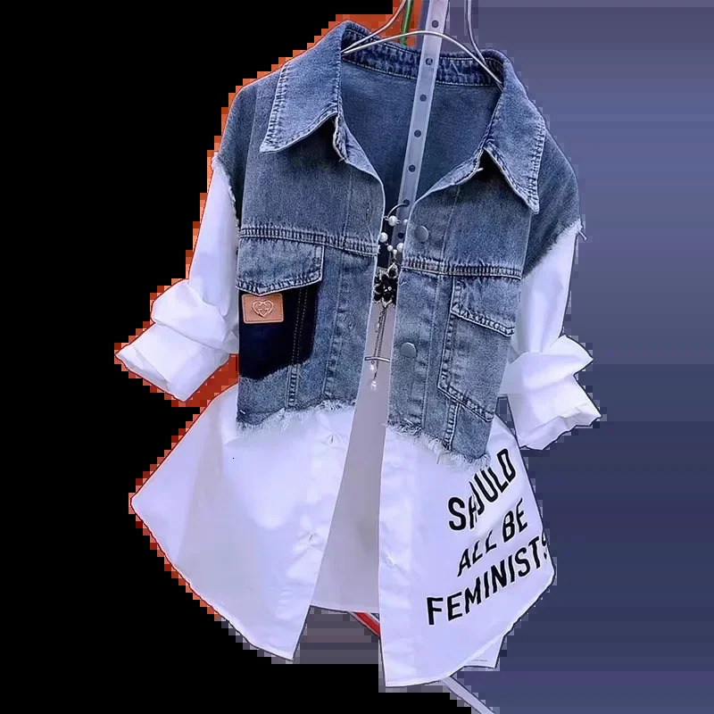 Splicing Denim Jacket Women Spring Autumn Korean Fashion Denim Shirt Ladies Tops Casual Jean Coat Female Windbreaker 250529CJ