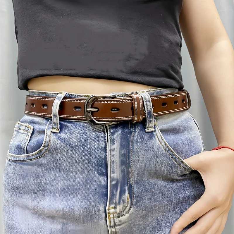 Belt for Women Simple Casual Versatile Hollow Leather Cowhide Belt W250604