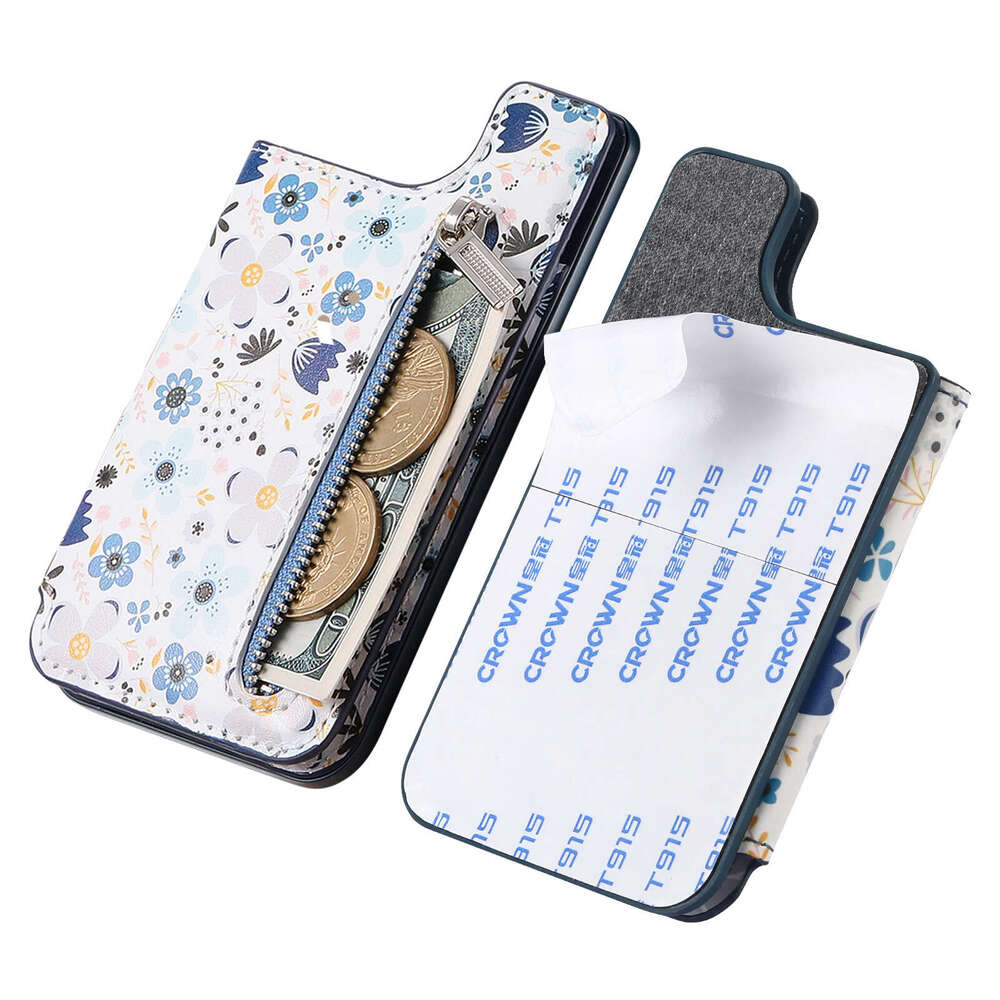 Multifunctional Phone Sleeve Painted 3M Adhesive Back Wallet Case Insert Stand RFID Zipper Card Holder