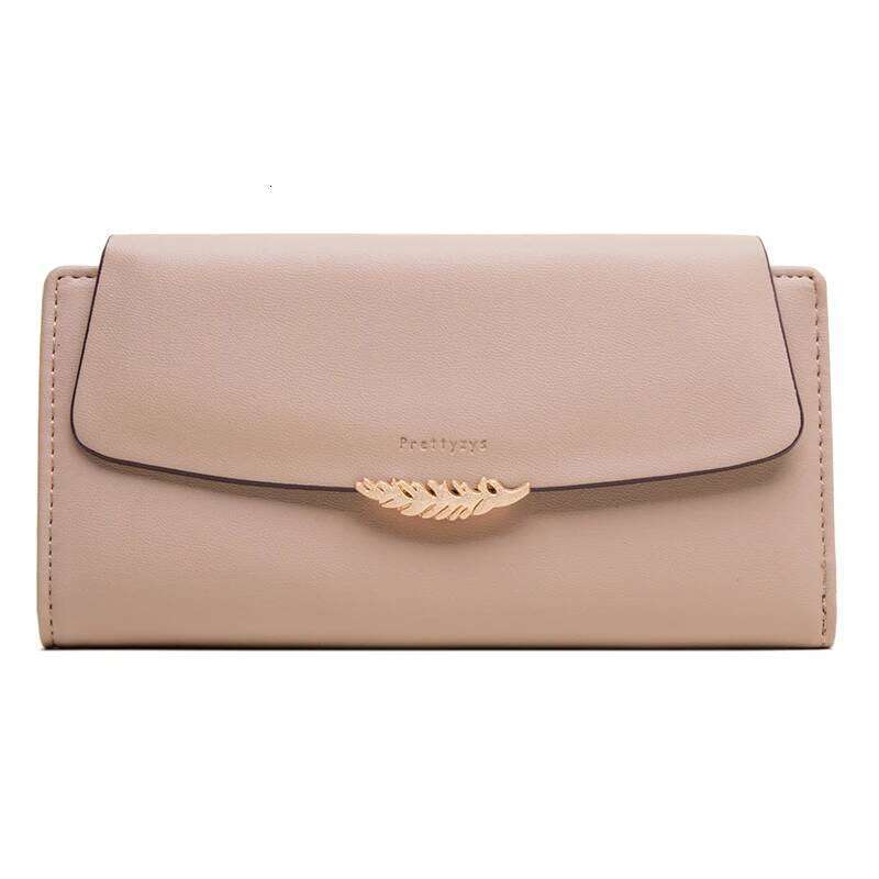 Long wallet Japan and South Korea small fresh PU leaf buckle solid color zipper folding multi-card document bag long preppy