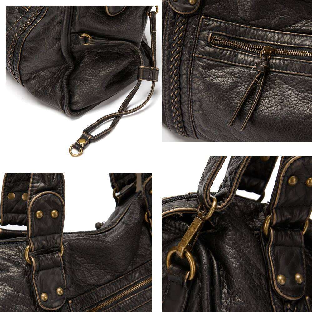 Vintage Large Capacity Women Handbag Soft Pu Tote Retro Washed Leather Shoulder Crossbody Bags Quality Punk Bag 2024