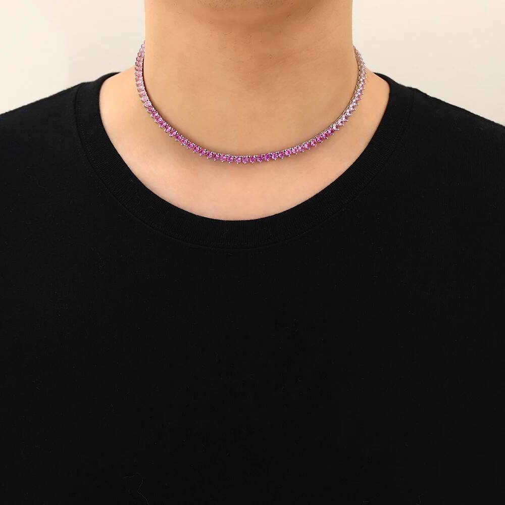 3mm 4mm Colorful Pink Chain Women Tennis Necklace Hip Hop Jewelry BC152