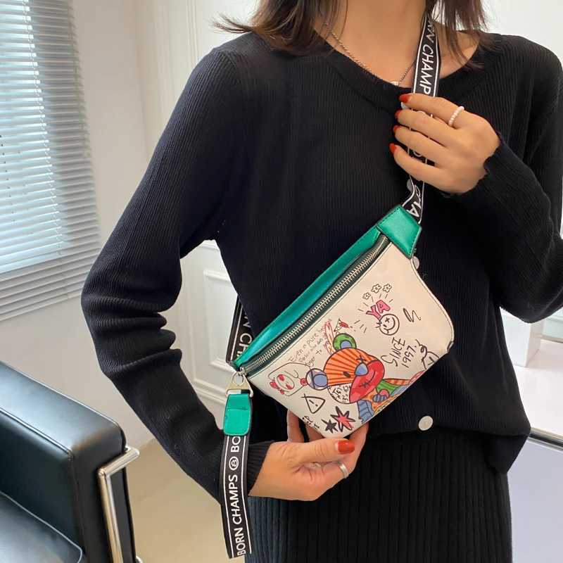 Cute Cartoon Doodle Bear Waist Bag Women Shoulder Crossbody Bags Lady Banana Chest Bag Casual Funny Bag Female Handbag and Purse W250604