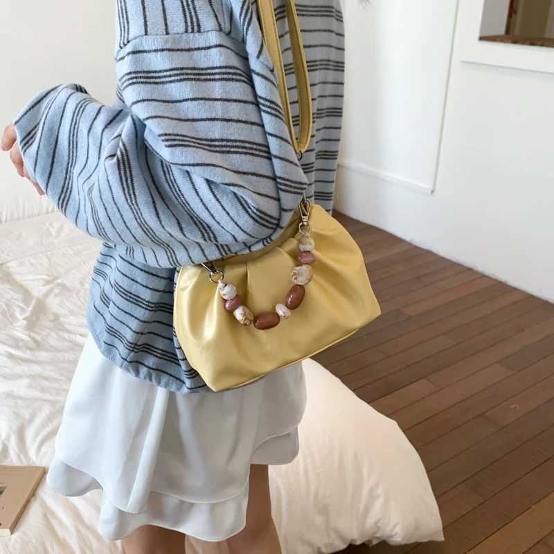 Retro Beading Crossbody Bag For Women 2025 New Solid PU Cloud Bags Summer Commuting Shoulder Purse Fashion Versatile Handbag XJ250604