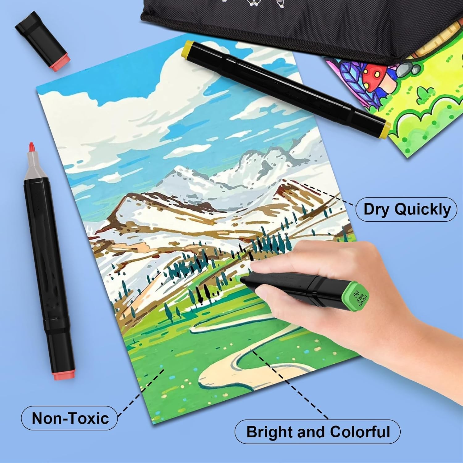 Wholesale high-qualit Markers,24-120Colors Dual Brush Tip Permanent Art Markers with bag,Coloring Marker,for School supplies,Book Painting Card Making