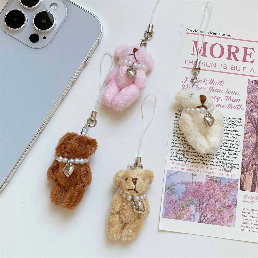 Kawaii Pearl Teddy Bear Keychain Cute Doll Pendant Mobile Phone Chain Bag Decoration Car Keyring Girl Women Bag Hanging Ornament W250604