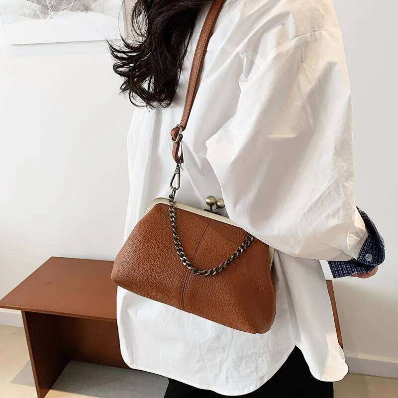 Women's Bags Designer Vintage Kiss Lock Bag PU Leather Handbag With Adjustable Strap Crossbody Purse For Women Work Shopping Travel